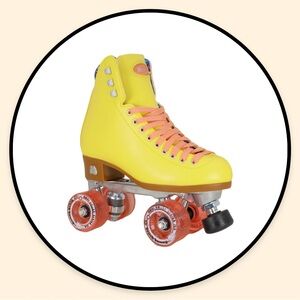 EUC Moxi Beach Bunny Yellow Moxi Roller Skates with Rainbow Glitter Toe Caps